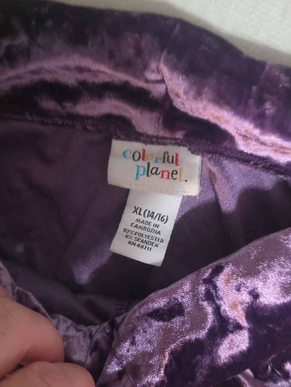 HOLD Girls' Crushed Velvet Purple Leggings with Elastic Waist - Picture 3 of 3